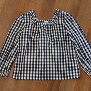 NWOT Crewcuts J. Crew Blue White Gingham‎ Square Neck Long Sleeve Blouse Top 6-7